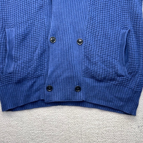 Gap‎ Men's L Tall Shawl Collar Cardigan Sweater Blue Waffle Knit Double Breasted - Picture 4 of 14